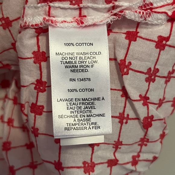Vineyard Vines Red and White Patterned Cotton Blouse Flowy Checkered Lightweight - Picture 6 of 9